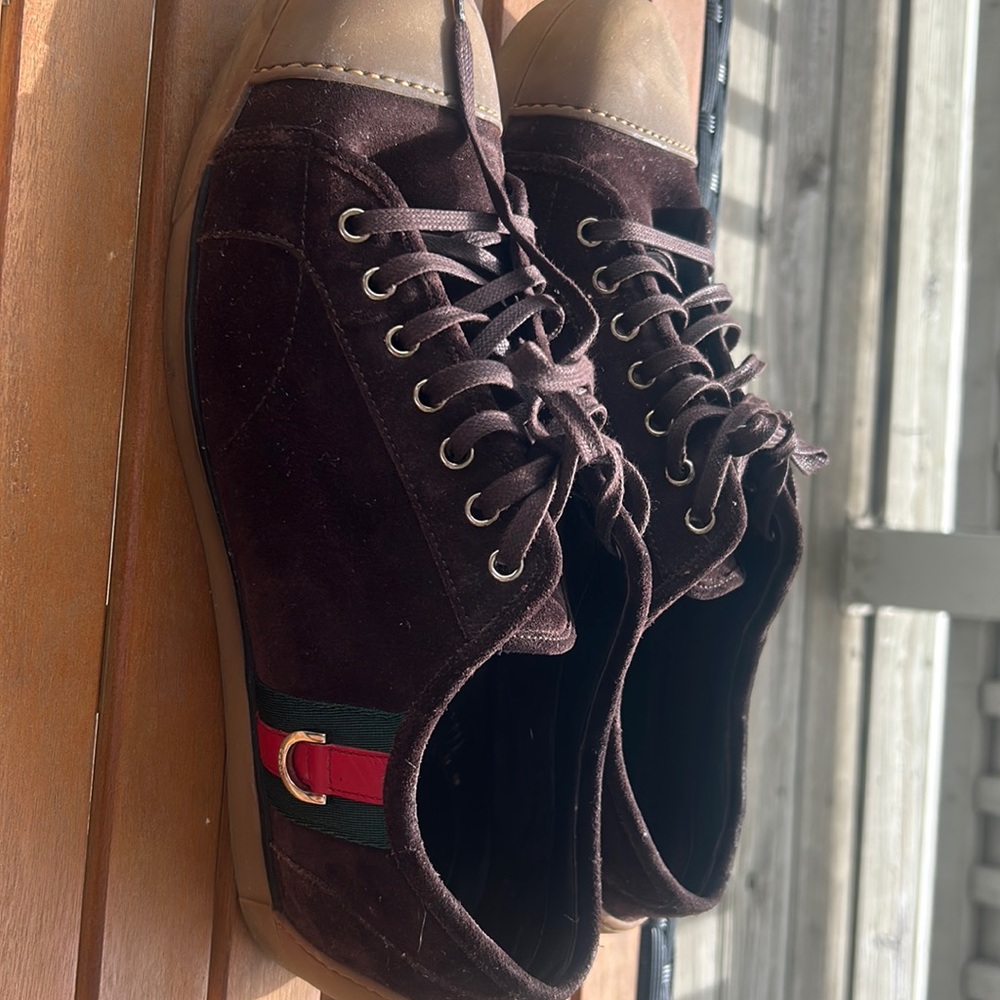 Neatly worn Gucci suede deluxe sneakers